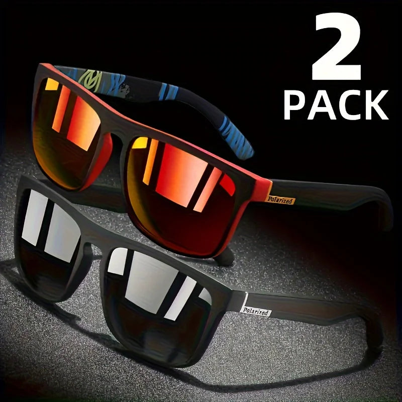 2pcs Square Polarized Sunglasses Anti Glare Sun Shades for Summer Party Vacation Travel Driving Fishing