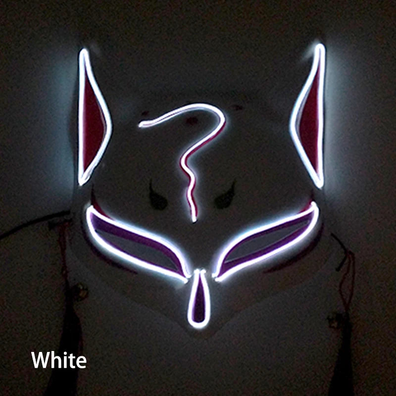 Glowing Demon Slayer Mask Cosplay Japanese Cartoon Neon Light Samurai Mascara Luminous Led Fox Mask for Halloween Christmas