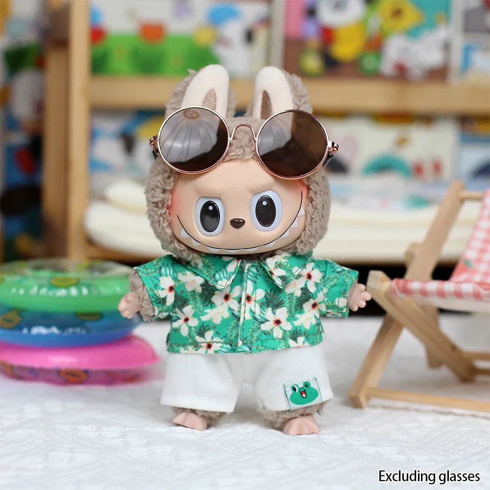 17cm Mini Plush Doll's Clothes Outfit Accessories for Korea Kpop Exo Labubu Idol Flower Shirt Leather Jacket Skirt Clothing Gift