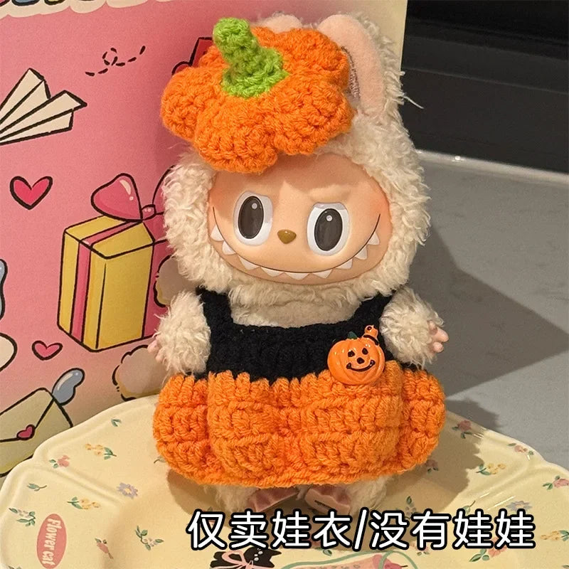 3.0 Labubu Clothes Halloween Knitted Pumpkin Bat Ghost Set for 15/17cm Doll Funny Necklace Accessories Christmas Halloween Gift