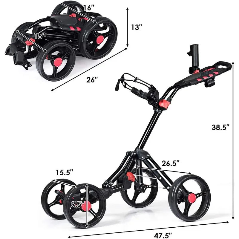 Tangkula Golf Push Pull Cart, Lightweight Aluminum Collapsible 4 Wheels Golf Push Cart, Golf Trolley With Foot Brake