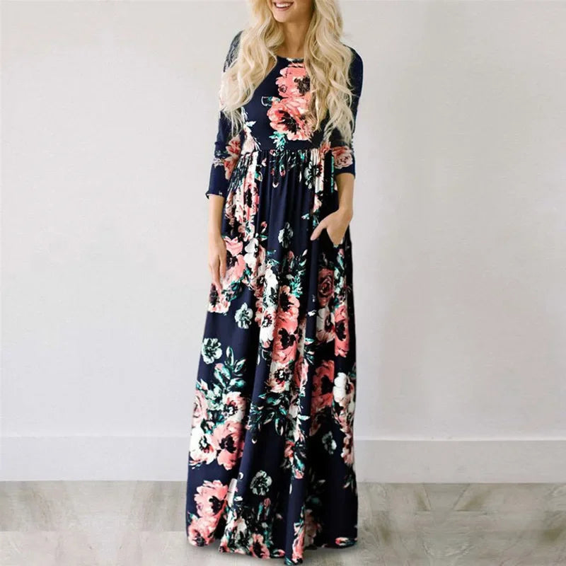 Women Summer Floral Print Maxi Dress 2024 LOOSE White Boho Beach Dress Women Vintage Evening Party Long Dress Vestidos Female