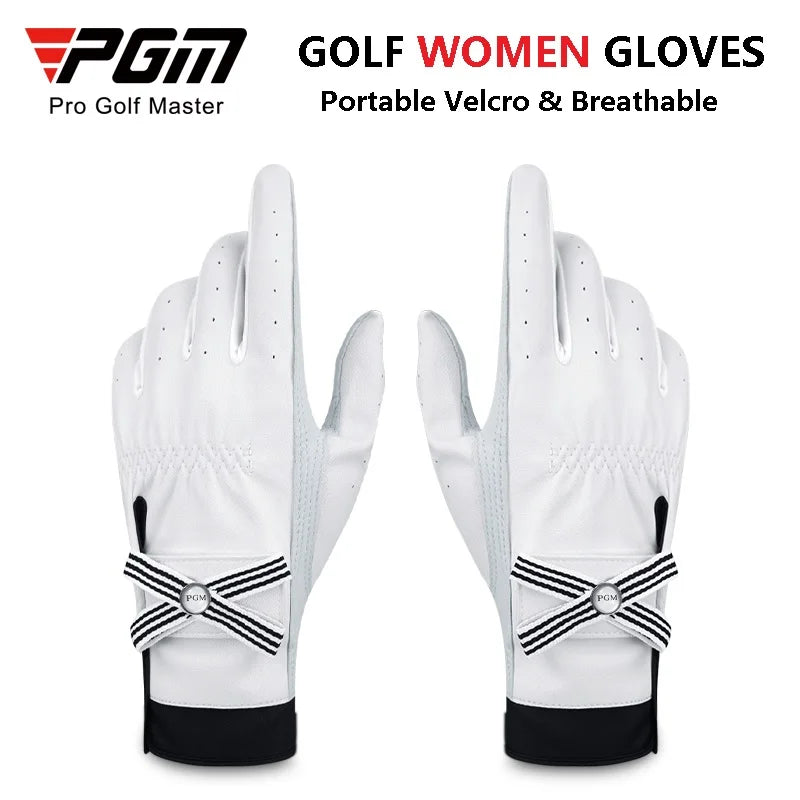 PGM 1 Pair Women Lambskin Leather Golf Gloves With Mark Ladies Breathable Open Finger Mittens Right and Left Hand Sport Gloves