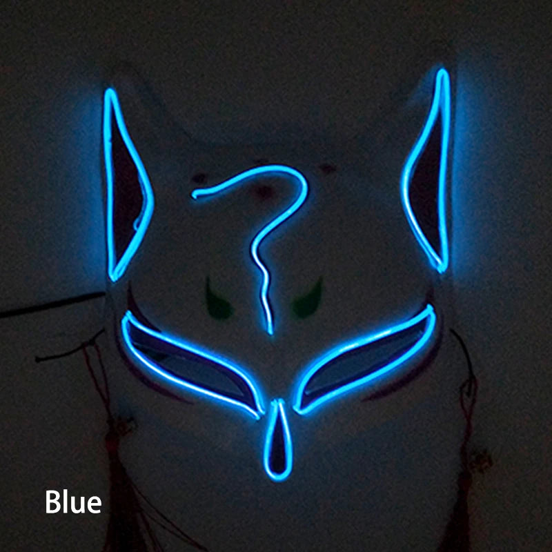 Glowing Demon Slayer Mask Cosplay Japanese Cartoon Neon Light Samurai Mascara Luminous Led Fox Mask for Halloween Christmas