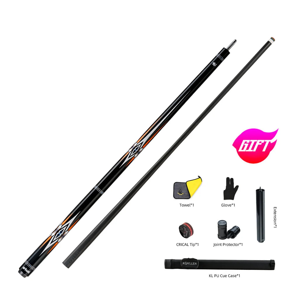 CRICAL CL-PRO Carbon Fiber Pool Cue Stick With 12.5mm Tip 3 * 8/8 Joint Pin Low Deflection for Professional 1/2 Billiard Cue