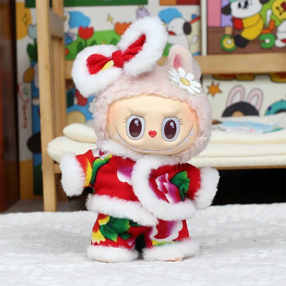 17cm Mini Plush Doll's Clothes Outfit Accessories for Korea Kpop Exo Labubu Idol Flower Shirt Leather Jacket Skirt Clothing Gift