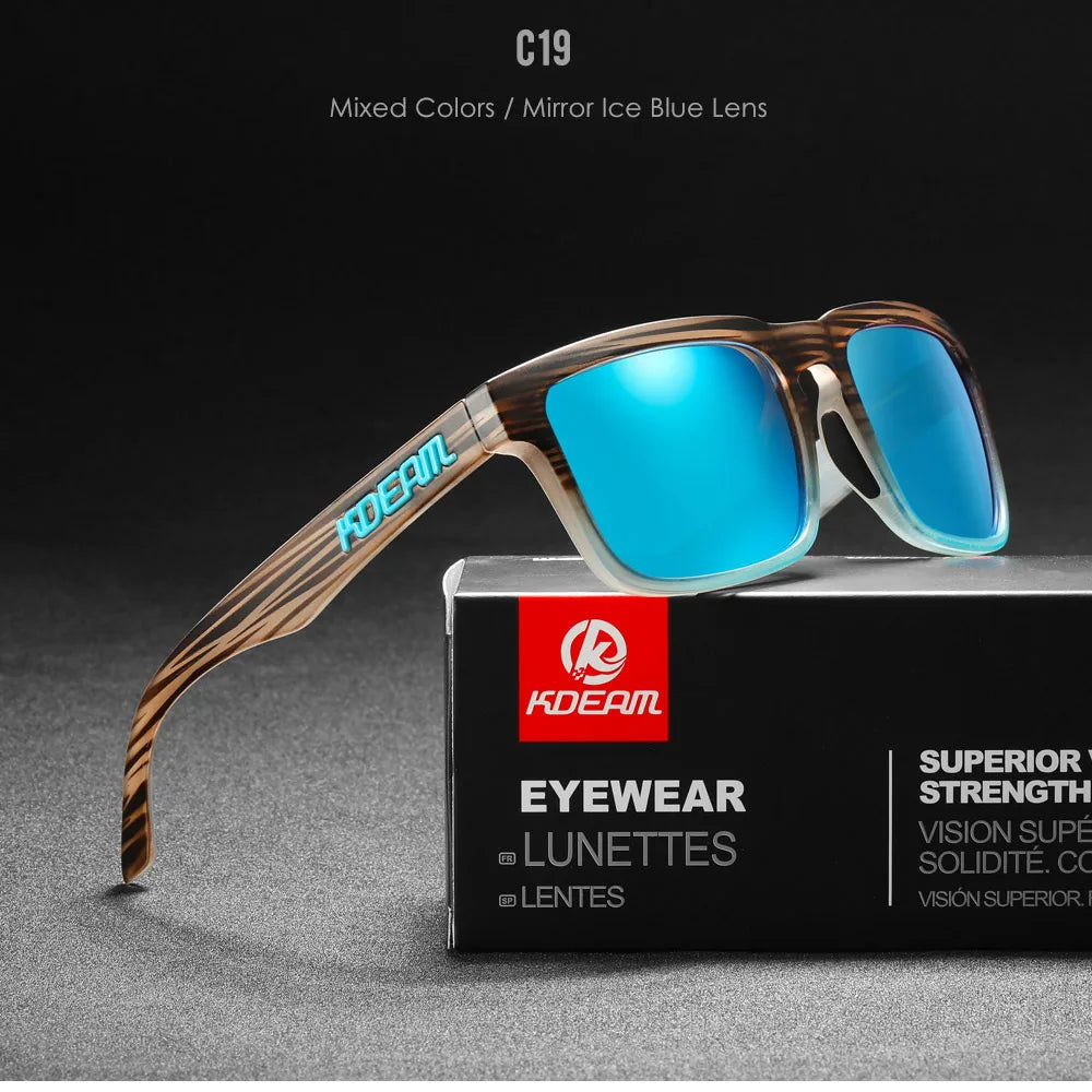KDEAM Men's Polarized Sunglasses Fishing Lifestyles Mirrored Color Blocking Sun Glasses Women Legend Square Sunglass With Box