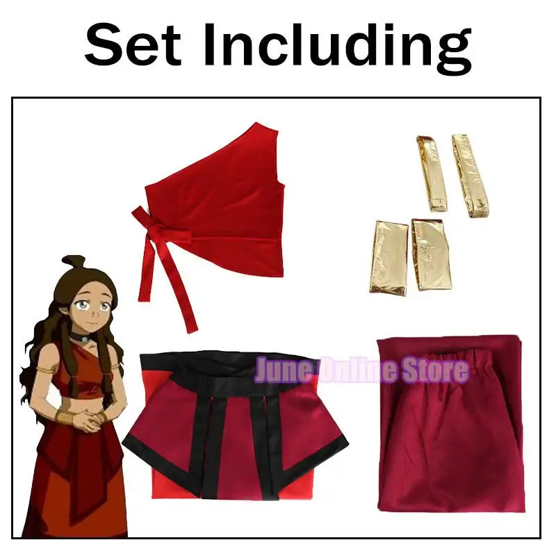 Anime Avatar the Last Airbender Cosplay Katara Fire Nation Cosplay Costume Red Uniform Adult Women Halloween Carnival Clothes