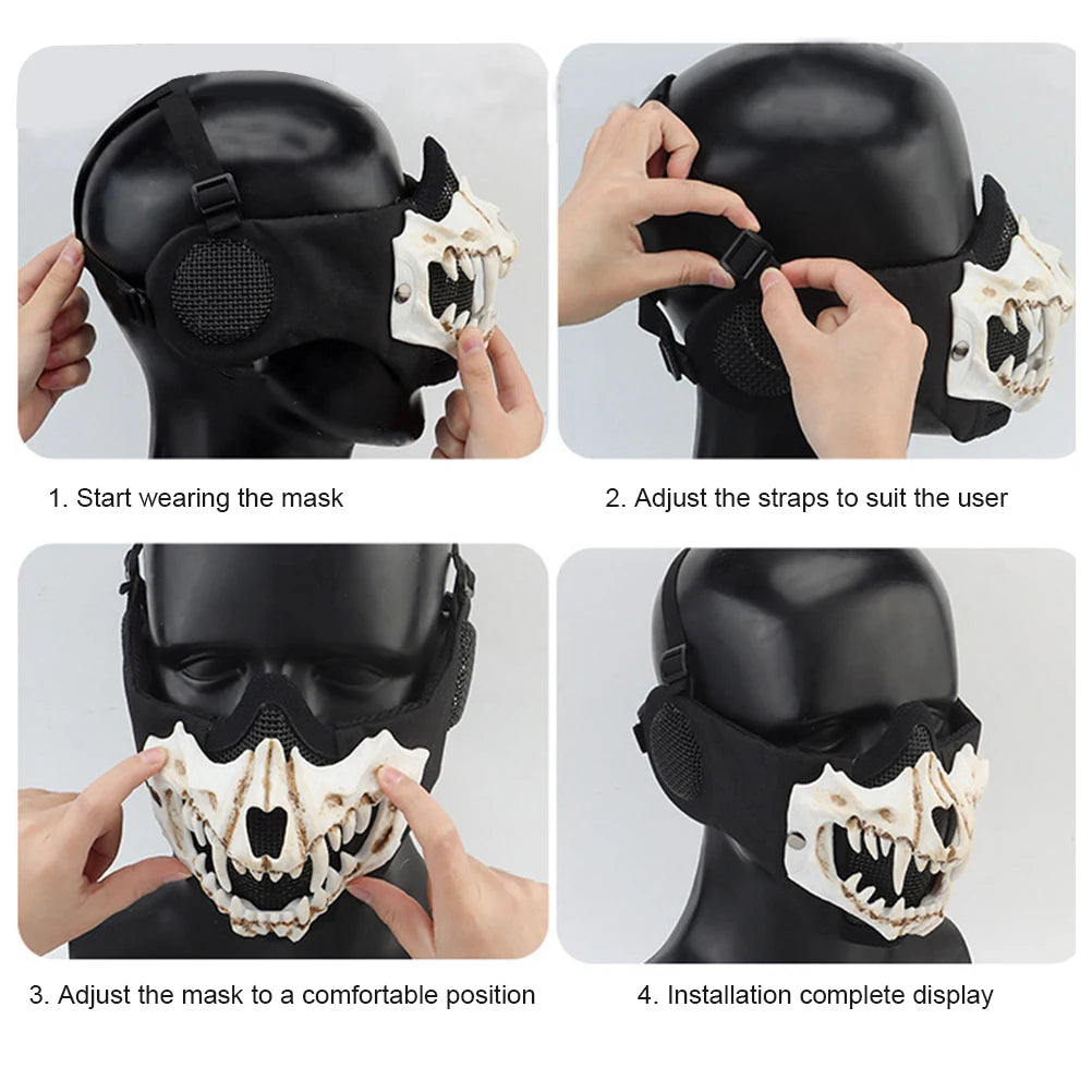 Skeleton Half Face Cover Outdoor Cycling Skeleton Ear Half Face Cover Halloween Fangs Scary Horror Costume Props