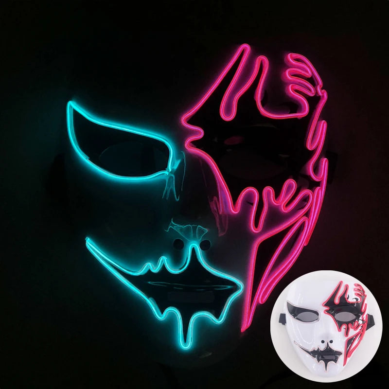LED Hand-Painted Mask Halloween Carnival Masquerade Cosplay Horror Accessory Men's Mask Weird Face Mask Glowing Mascara Disfraz