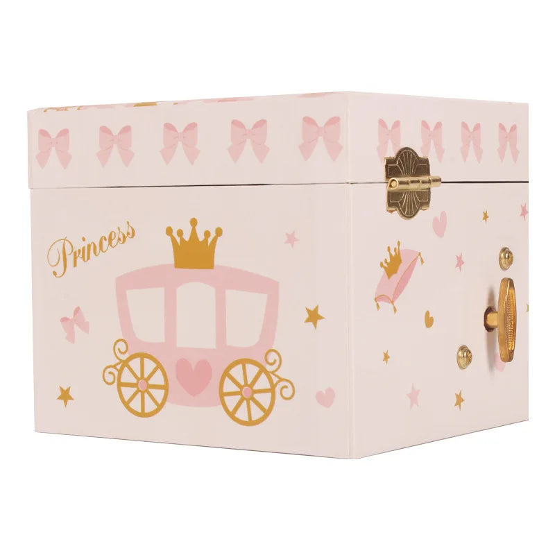 7-Inch White Castle White Horse Music Box Makeup Mirror Jewelry Storage Box Children's Day Christmas Gift Girl Birthday Gift