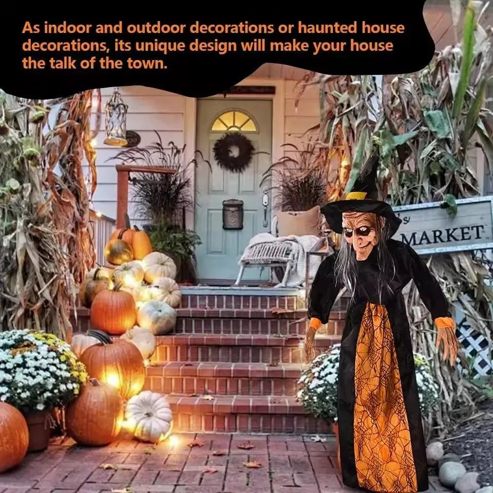 1Pc 2025 Halloween Decor Talking Witch Outdoor Spooky Animatronic Witch Decor Prop Red Eye Animated Witch Home Festival Decor