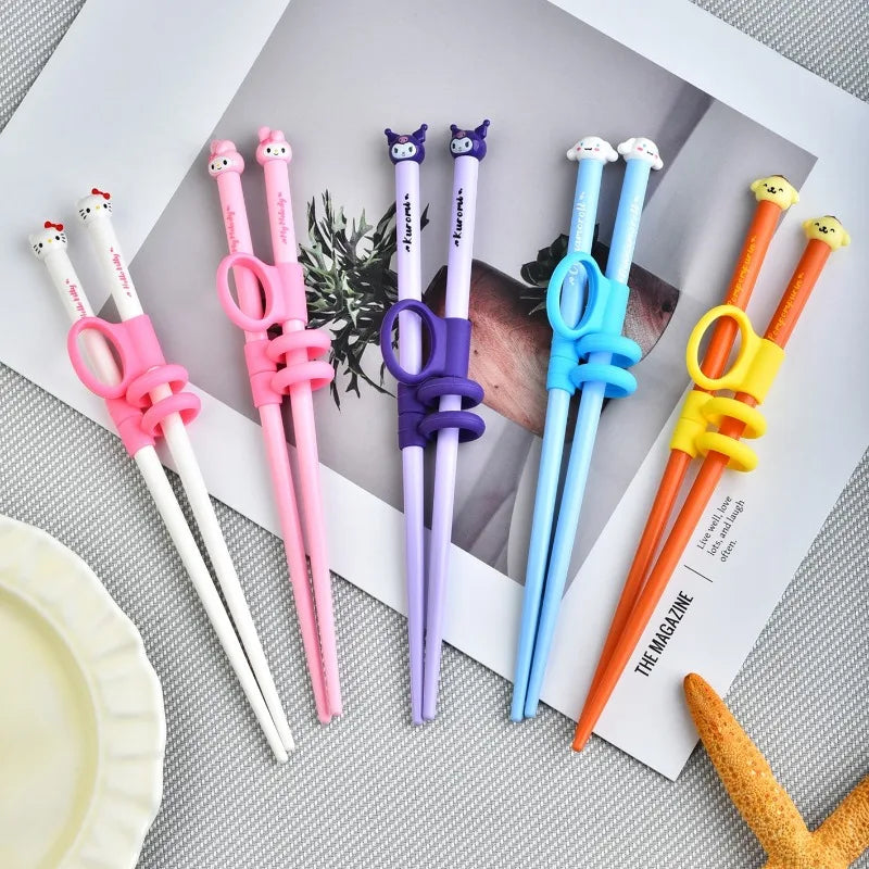 Hello Kitty Chopsticks Sanrio Kuromi Cinnamoroll Practicing Chopsticks Cartoon Cute Child Tableware Kitchen Supplies Gift