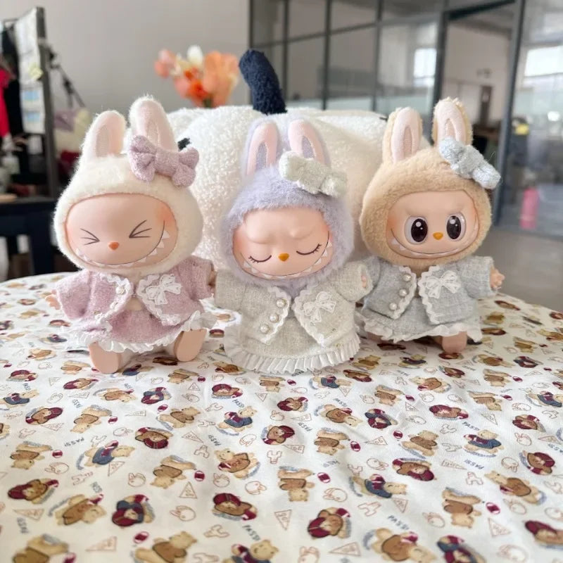 Mini Doll'S Clothes Outfit Accessories for Korea Kpop Exo 15cm Labubu Idol V2 Pink Black White Blue Skirt Set Clothing Gift