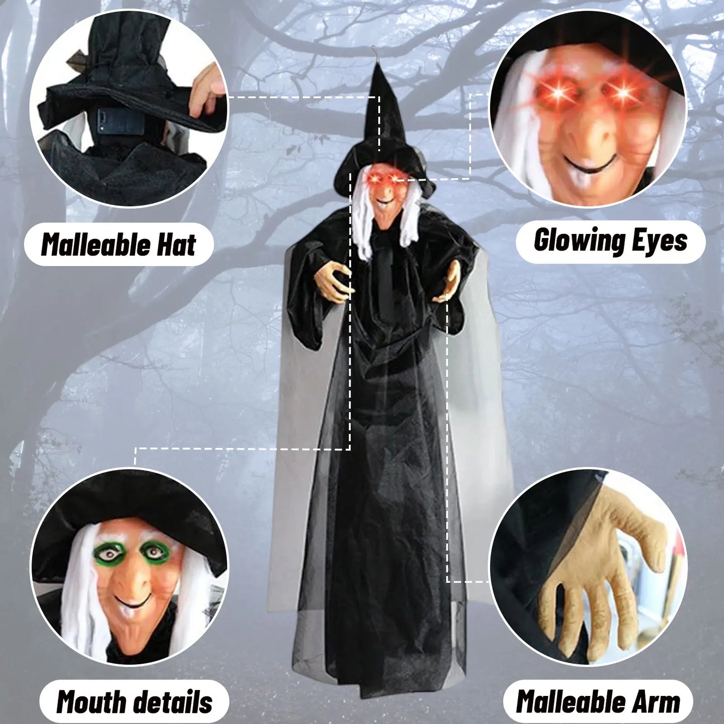 Halloween Voice Controlled Luminous Screaming Haunted Witch Escape Room Horror Haunted House Decorative Props