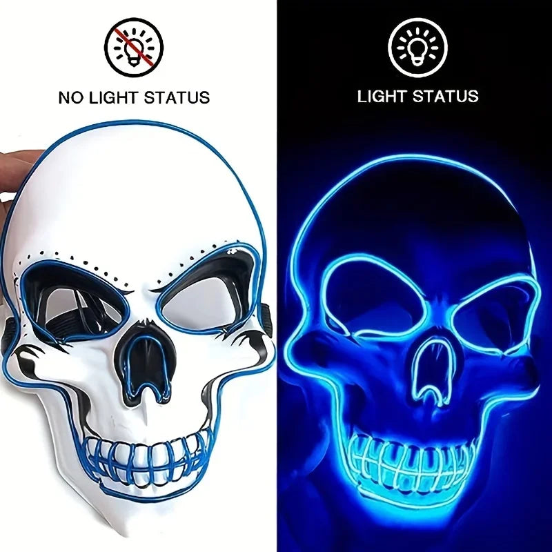 Neon Led Skull Mask Terror Party Mask Ghost Head Skeleton LED Luminous Mask EL Cold Fluorescent Halloween Party Masquerade Mask