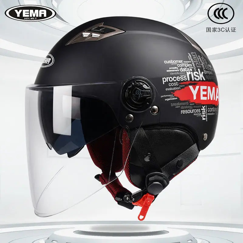 YEMA Casco Go Kart Scooter Motor Van Motorcycle Dual Lens Vintage Helmets Four Seasons Racing Half Helmets Casque Helmet