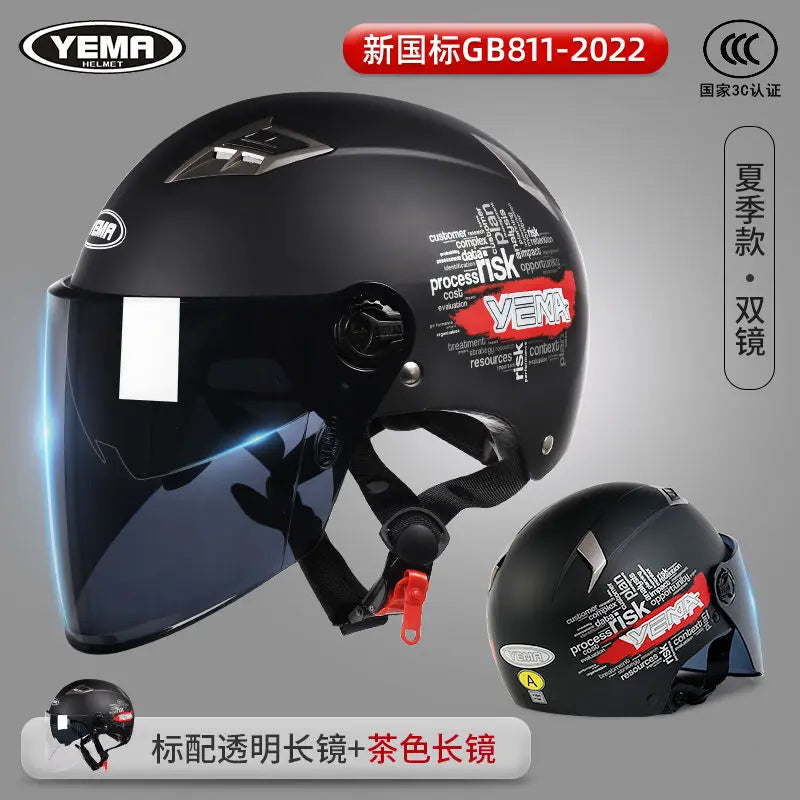 YEMA Casco Go Kart Scooter Motor Van Motorcycle Dual Lens Vintage Helmets Four Seasons Racing Half Helmets Casque Helmet