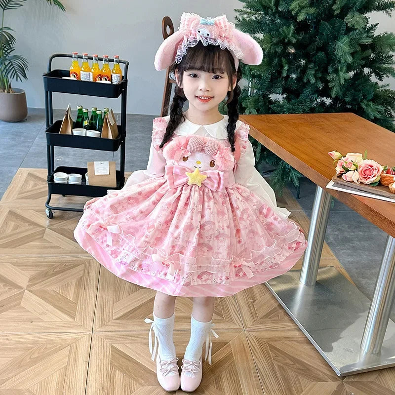 Sanrio Anime Cinnamoroll My Melody Girl's Cosplay Dress Cartoon Academy Style Pleated Skirt Princess Clothes Girl Birthday Gift