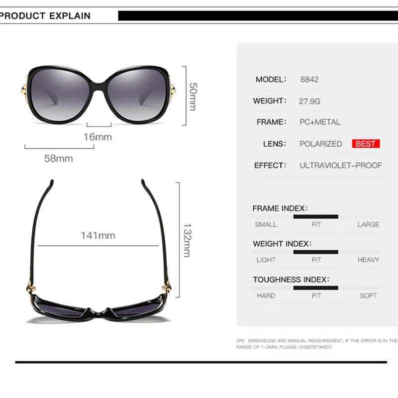 AORON Fashion Womens Polarized Sunglasses Fox Style Sun GLasses Accessories UV400 Anti-Uv400 Sunglasses Women