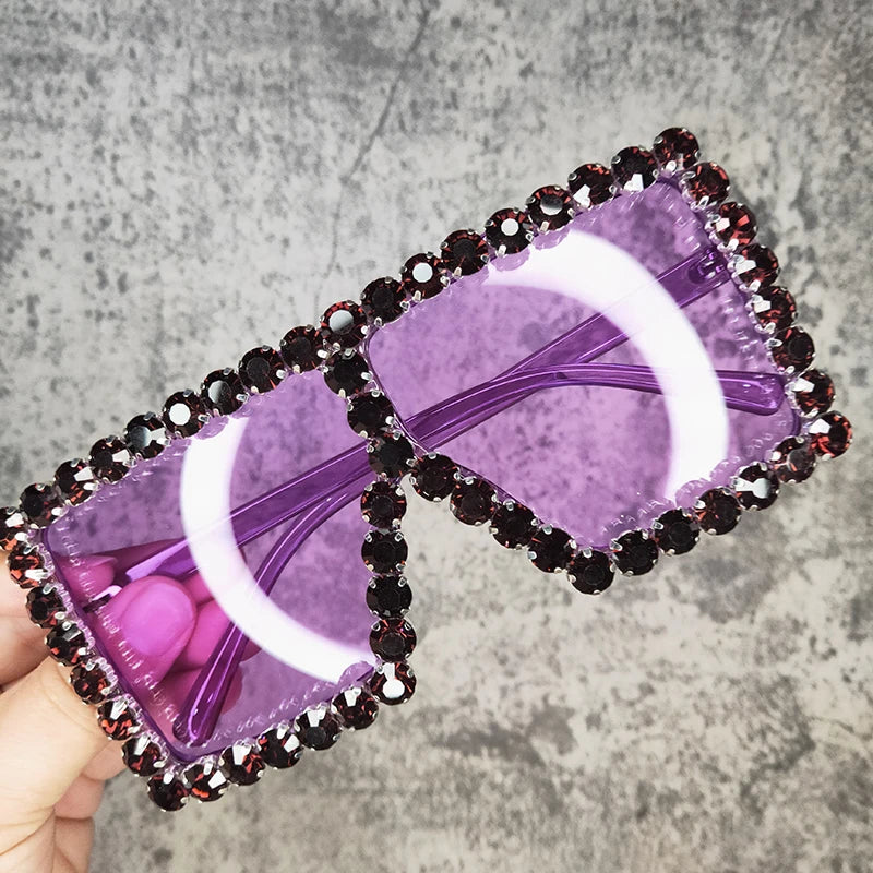 Oversized Glitter Crystal Sunglasses Women Square Sunglasses Bling Rhinestone Sun Glasses for Woman Luxury Fashion Shade UV400