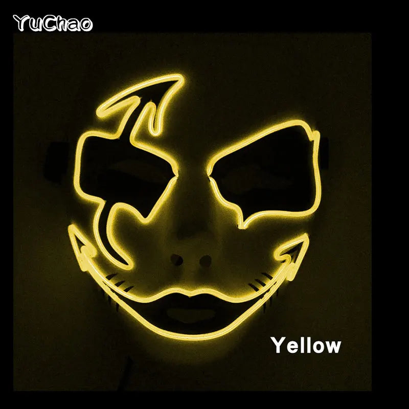Shuffle Dance Mask Luminous Purge Mask Demon Slayer Glowing Masquerade Cosplay Mask for Halloween Horror Haunted House Props