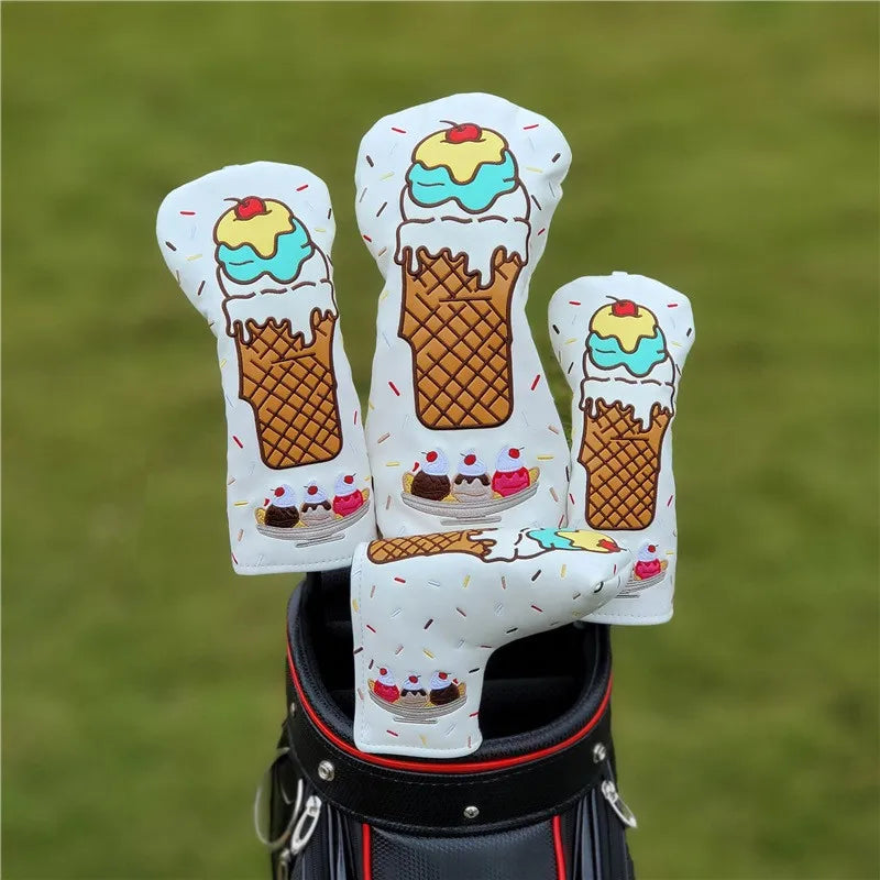 Ice Cream Design Golf Club #1 #3 #5 Wood Headcovers Driver Fairway Woods Cover PU Leather Head Covers