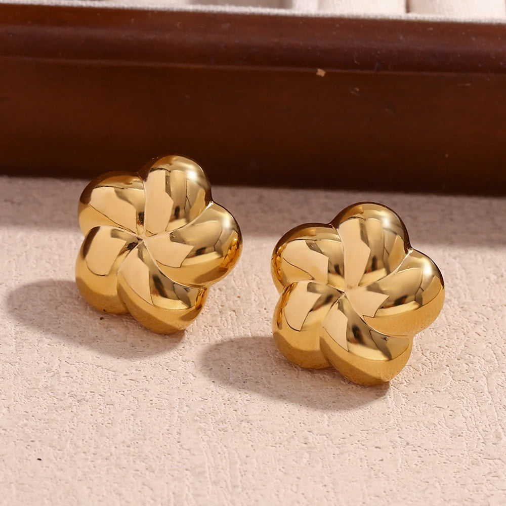 MamacitaSlay Simple Rotating Petals Gold Plated Earrings Waterproof Jewellery Women Girls Women's Accessories Trend 2024 Pusheen