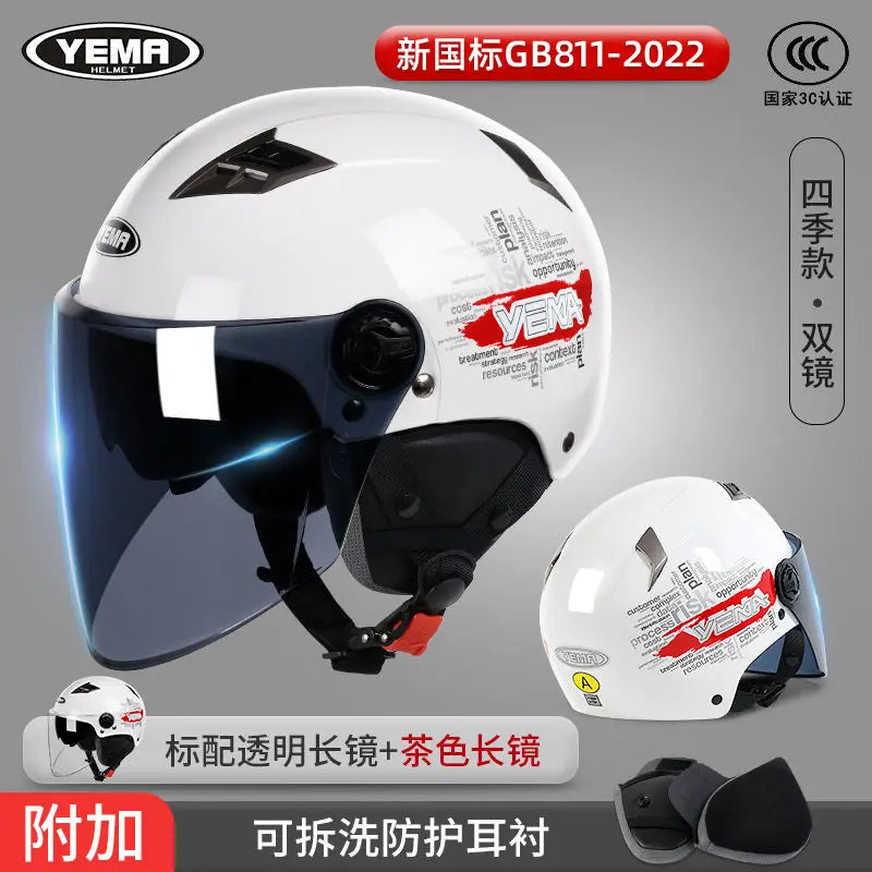 YEMA Casco Go Kart Scooter Motor Van Motorcycle Dual Lens Vintage Helmets Four Seasons Racing Half Helmets Casque Helmet