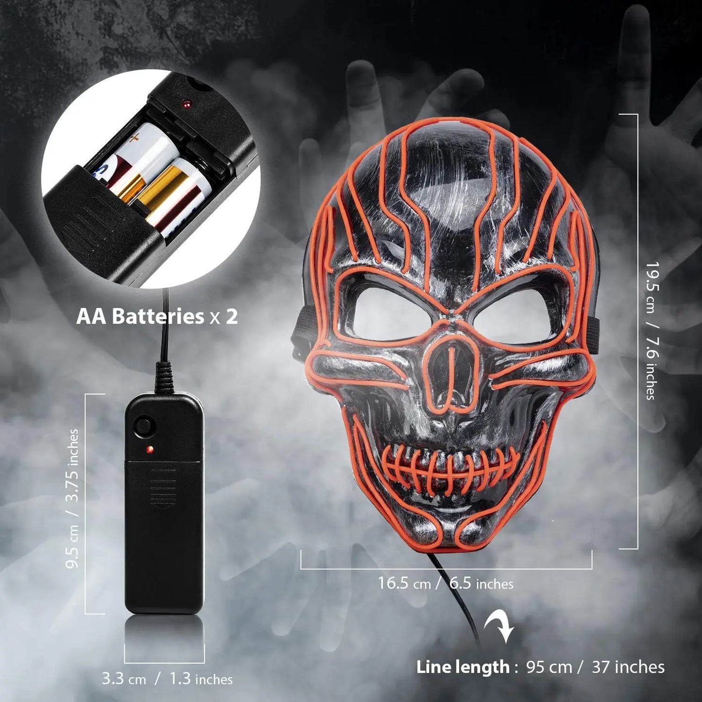 ILEBYGO LED Halloween Light Up Purge Scary Mask With EL Wire 3 Flashing-Modes for Festival, Party, Cosplay (Red)