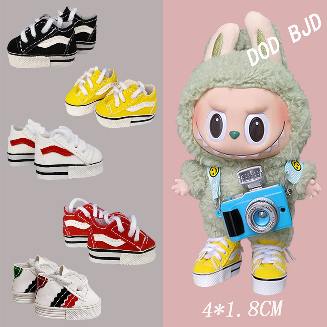 Labubu Shoes (4*1.8cm) Doll Sneakers ,For 17cm Macaron Plush and 15cm EXO Cotton Doll and 1/6 BJD Doll Clothes Shoe Accessoires