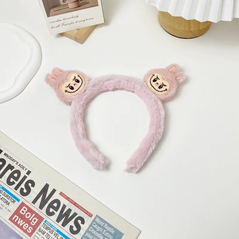New Cartoon Labubu Plush Hairbands Cute Kawaii Bubble Rabbit Face Wash Non-Slip Hair Pressure Headband