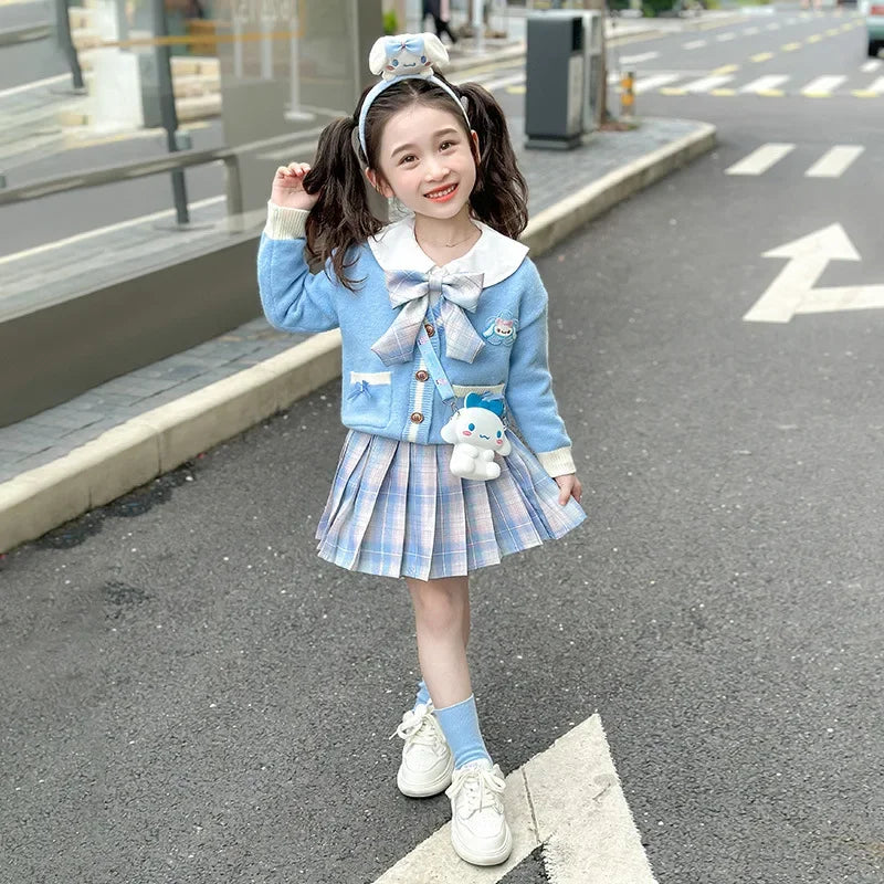 Sanrio Cinnamoroll Children's CosPlay Academy Style Pleated Skirt Girl Autumn Princess Dress Kids JK Uniform Birthday Party Gift