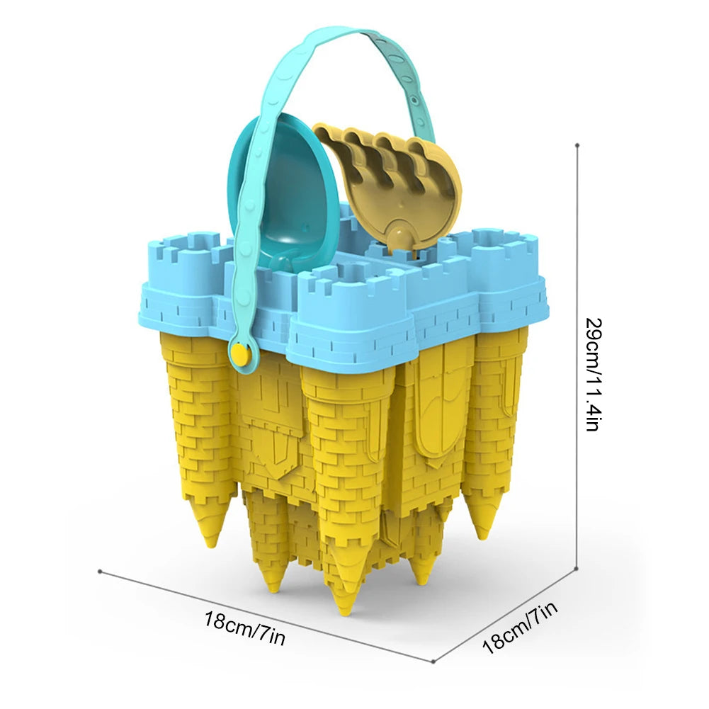 Beach and Sand Castle Kit With Sand Castle Molds Watering Can Rake Shovel Sand Toys Sand Castle Toys for Beach for Kids Outdoor