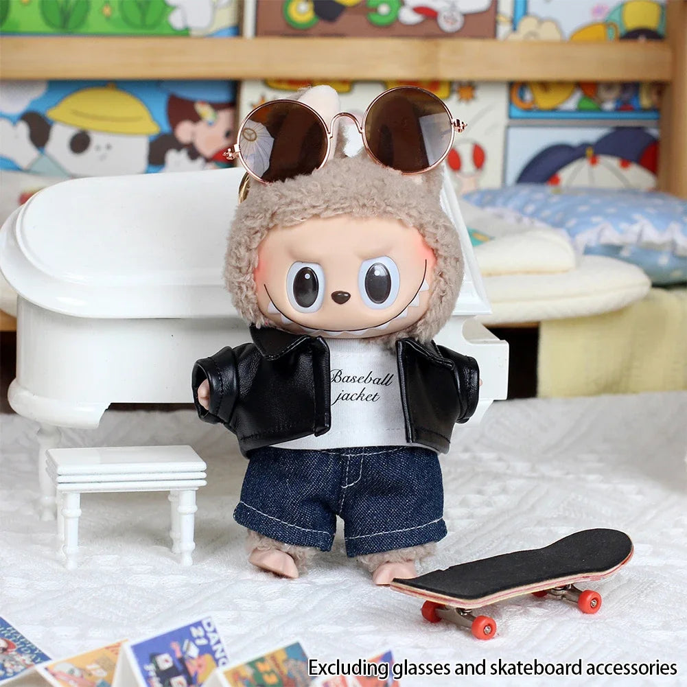 17cm Mini Plush Doll's Clothes Outfit Accessories for Korea Kpop Exo Labubu Idol Flower Shirt Leather Jacket Skirt Clothing Gift
