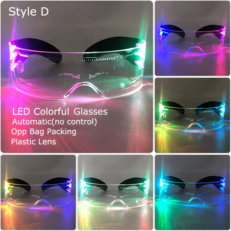 Acrylic LED Luminous Glasses Glow Party Glasses Neon Light Up Visor Eyeglasses DJ Bar Party Eyewear for Halloween Christmas