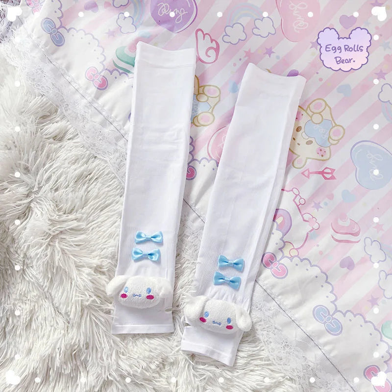 Sanrio Kawaii Hello Kitty Arm Cover Pink Kt Cat Arm Warmer Punk Cute Knitted Arm Sleeves Fingerless Gloves for Women Girls Gift