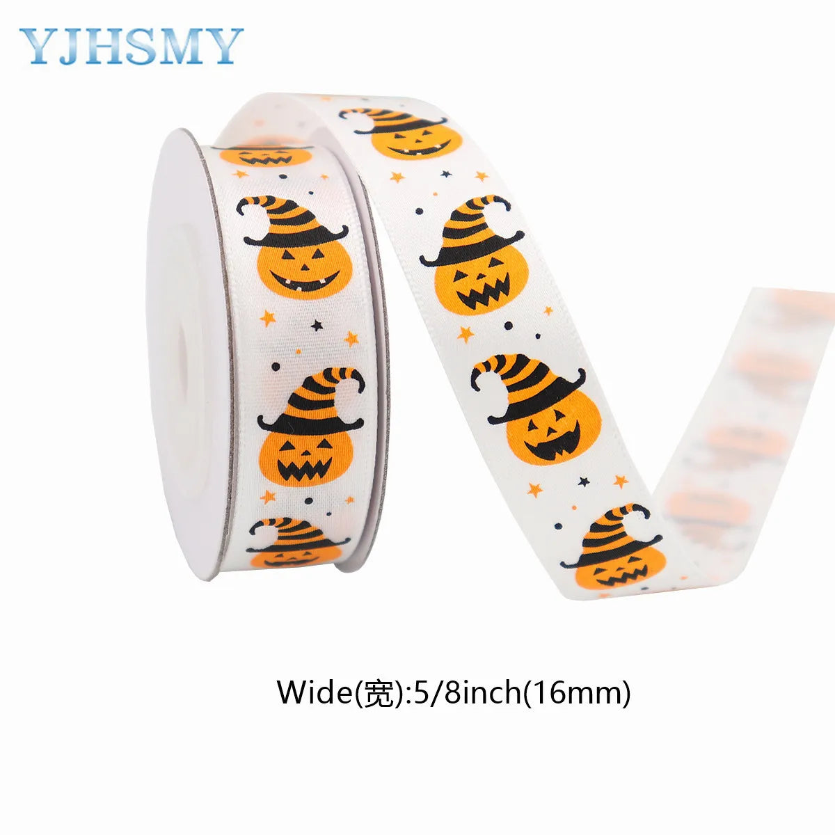 5/8'' Wide Halloween Ribbons Satin Ribbon Pumpkin Ghost Skull Printed Halloween Wrapping Ribbon for Halloween Theme DIY Craft