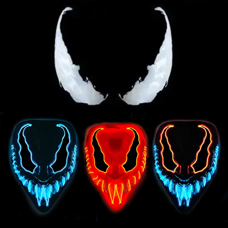 New Halloween Horror Party Mask Cosplay Movie Mask Neon LED Luminous Mask EL Cold Light Fluorescent Mask Masquerade Décor