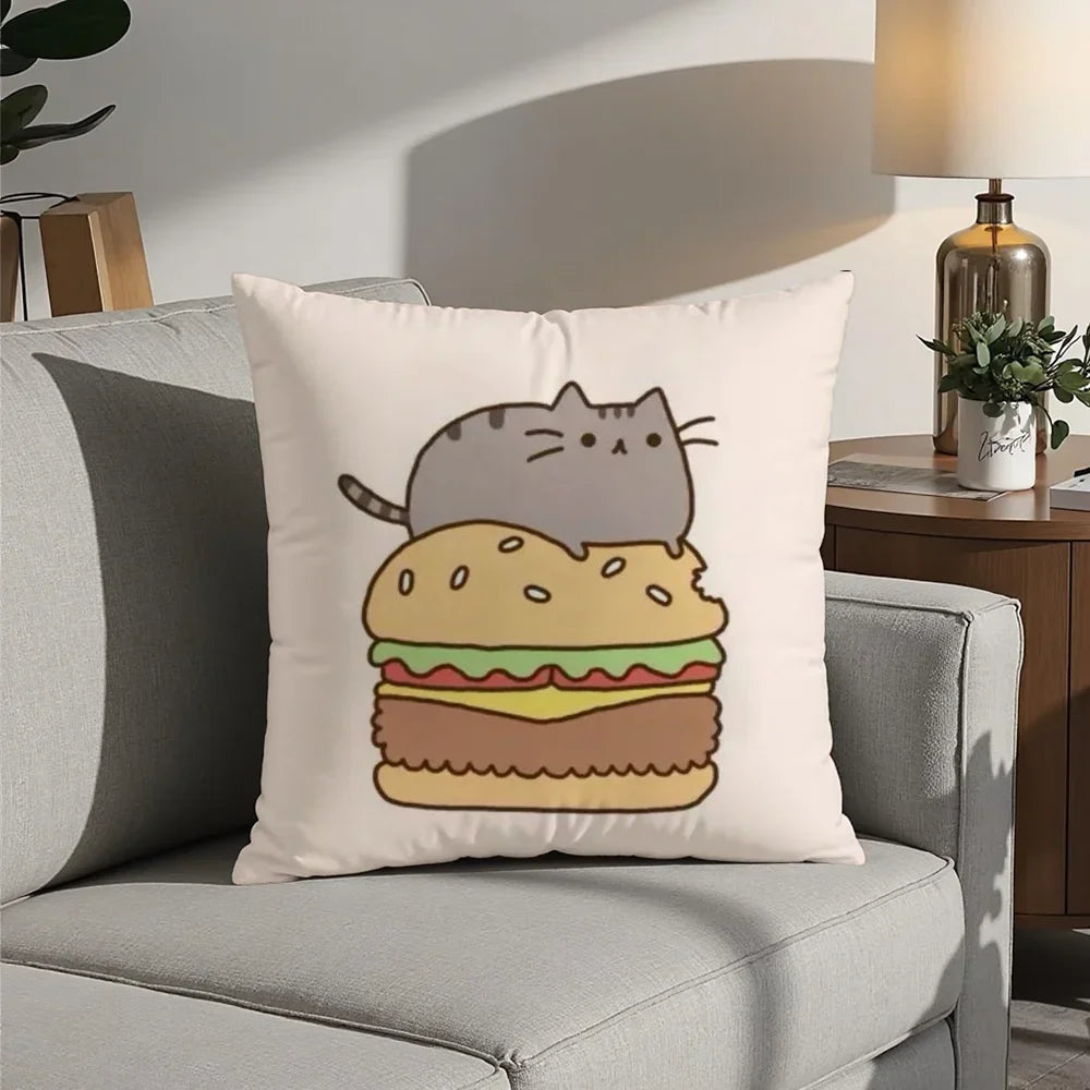 Cute P-PusheenS Cartoon Pillow Case Plush Fabric Soft Pillowcase Double Sided Print Cushion Cover Household Gifts