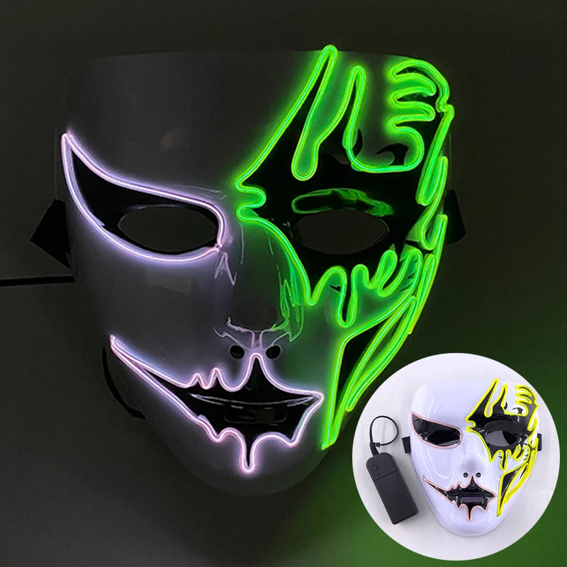 Shuffle Dance Mask Luminous Purge Mask Demon Slayer Glowing Masquerade Cosplay Mask for Halloween Horror Haunted House Props
