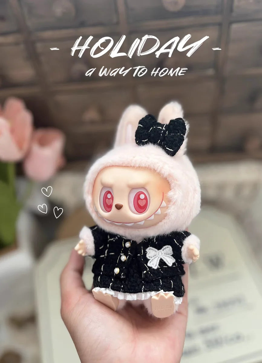 Doll Clothes Outfit Accessories Labubu Clothes Designer Black and White Plaid Dress Set DIY Mini Dolls Clothing Girl Gift