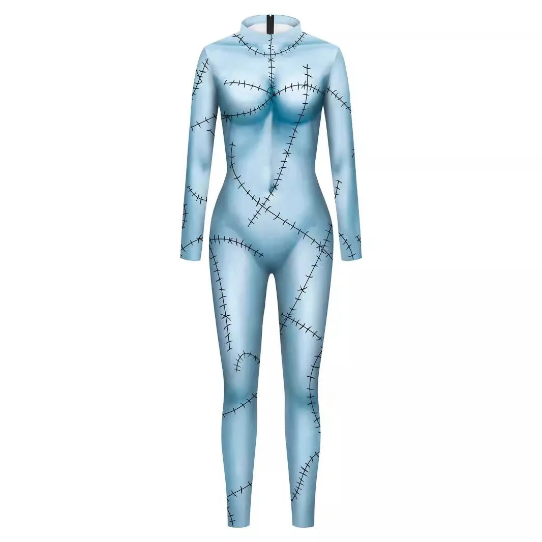 Anime Movie Sally Cosplay Dress Halloween Party Set Costume Christmas Women Slim Jumpsuit Catsuit Zentai Bodysuit Gothic Leggins