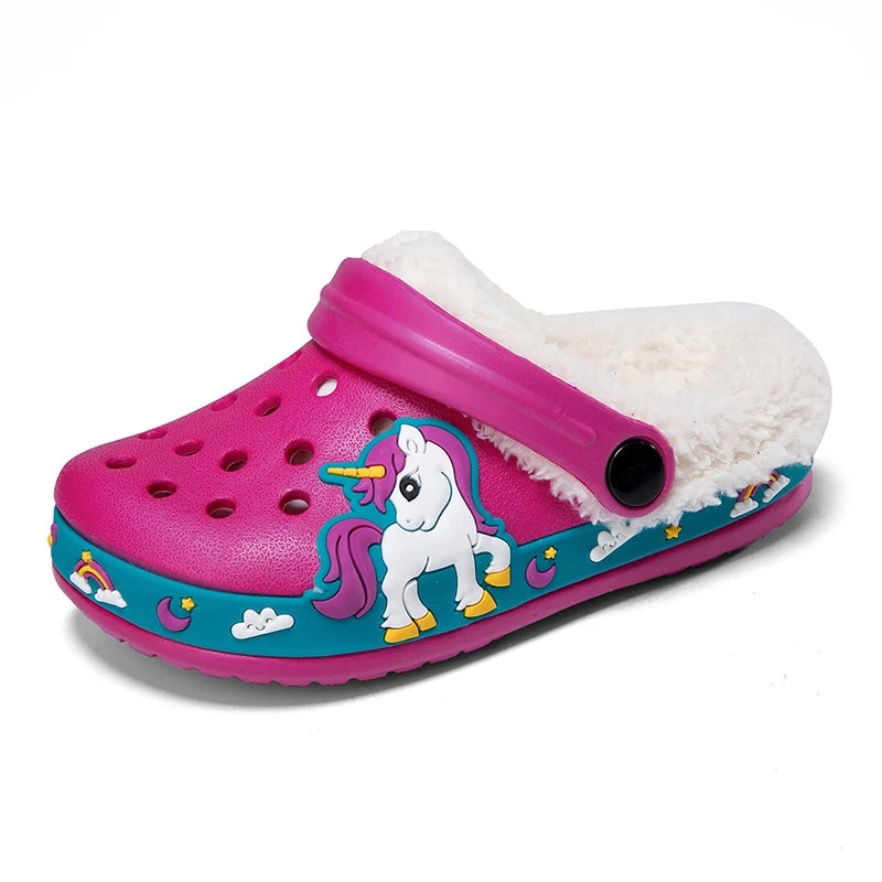 Winter Kids Sandals Fleece-Lined Non Slip Children Slippers Girls Shoes Unicornio Mules & Clogs Cartoon Cute Infant Garden Shoes