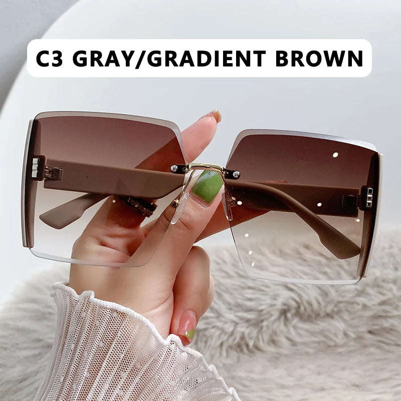 Vintage Square Sunglasses Woman Classic Retro Gradient Mirror Frameless Sun Glasses Female Fashion Rimless Oculos De Sol