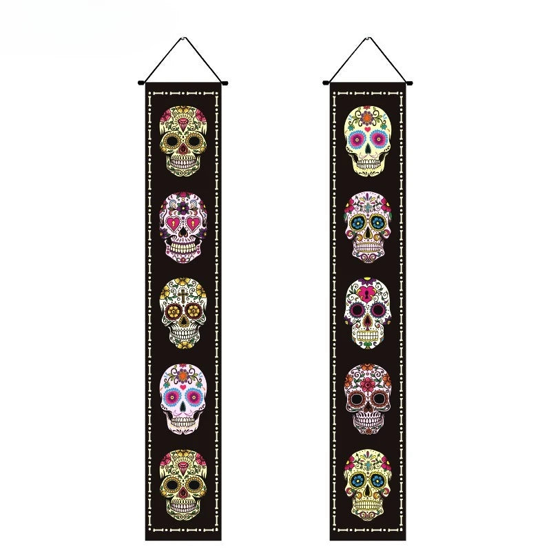 Halloween Hanging Door Curtain Skeleton Banner Happy Halloween Party Porch Sign for Home Party Decor Halloween Decorations 2025