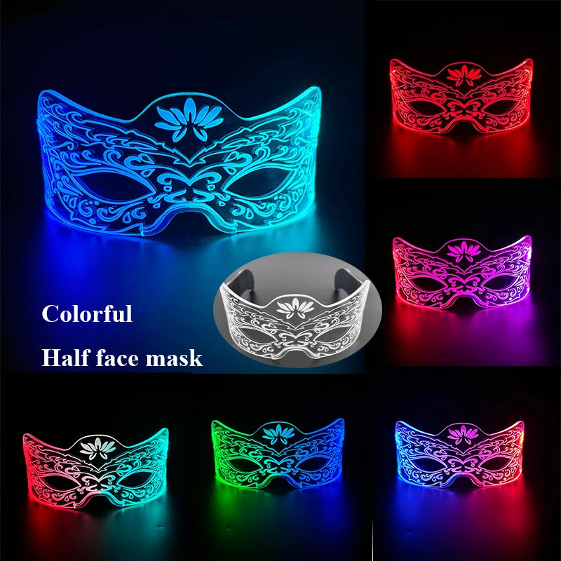 2025 Halloween Christmas Glow Supplies Party Half Face Mask Colorful Luminous LED Neon Light Mask Nightclub Bar Music Decor Prop