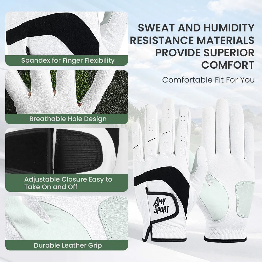 5/10 Pack Men's Golf Gloves for Left Hand Synthetic Leather, Golf Glove for Right Handed Golfer All Weather Grip
