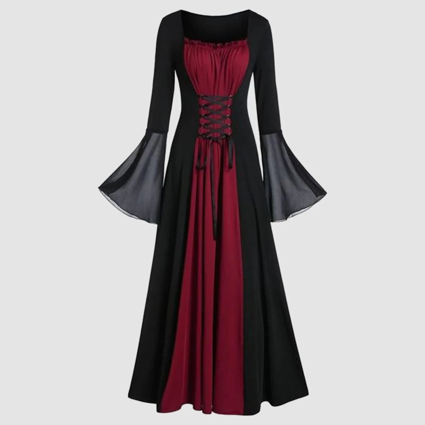 Halloween Medieval Dresses for Women Costumes Trumpet Sleeves Gothic Retro Gown Strap High Waist Cosplay Dress Dress Up Party