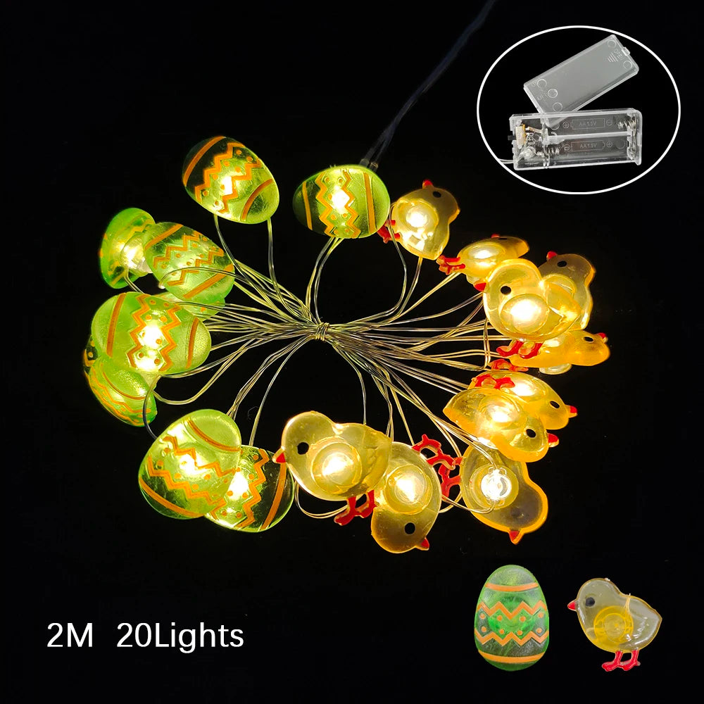 2M 20Leds Easter Fairy Light String Easter Eggs Rabbit Carrot Led Lights for Home Garland Diy Light Happy Easter Decoration 2025